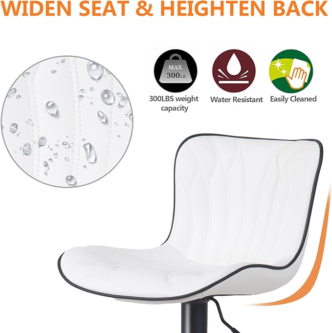 YOUNIKE White Bar Stools Set of 2 Modern Kitchen Counter Height Bar Chair with Back Swivel Adjustable Faux Leather Upholstered Barstools for Breakfast Island Tall 300LBS