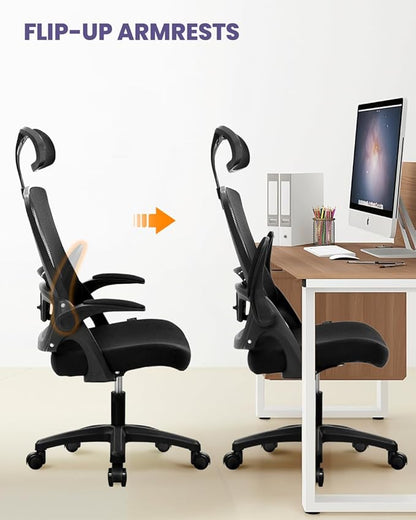 NEO CHAIR Ergonomic Adjustable Home Office Desk Chair High Back Computer Gaming Mesh Chair with Comfy Task Adjustable Arms Lumbar Neck Support Swivel for Home Office (Dark Black)