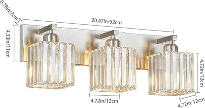 Modern Vanity Light 3-Lights Brushed Nickel Vanity Light Crystal Bathroom Wall Light Bathroom Light Fixtures