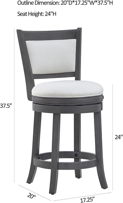 Ball & Cast Upholstered Swivel Counter Stools Kitchen Bar Stools 24" Seat Height Wooden Stool Chair, Cream White Set of 1