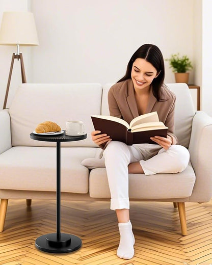 Round Side Table, Small Drink Table for Small Spaces, Modern Accent End Table Coffee Table with Metal Leg for Living Room, Bedroom, Corners, and Office (Black)