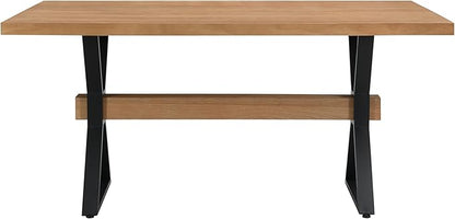 Christopher Knight Home Keyats 63 Inch Dining Table for 6 People, Modern Farmhouse Kitchen Table with X-Shaped Metal Legs, Rectangular Dinner Furniture for Dining Room, Home Office, Natural