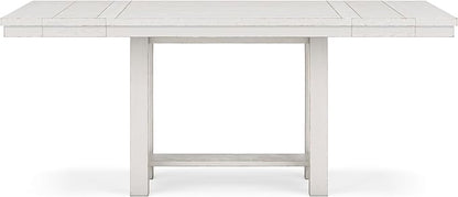 Signature Design by Ashley Robbinsdale Farmhouse Distressed Counter Height Dining Extension Table with Trestle Base, Planked Effect and 2 Removable End Leaves, White