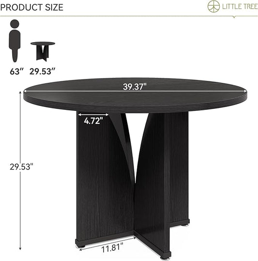 LITTLE TREE 39-Inch Dining Table for 4, Rustic Kitchen Table, Round Dining Table with X-Shaped Stable Pedestal, Farmhouse Dinner Table for Dining Room, Living Room, Black