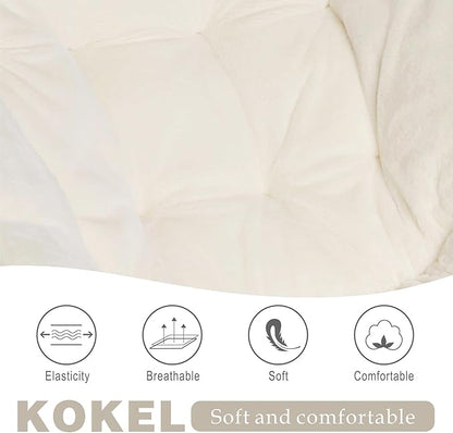 Kokel Plush Folding Chair and Ottoman Padded Metal Frame Living Room Chair (White-TM3)