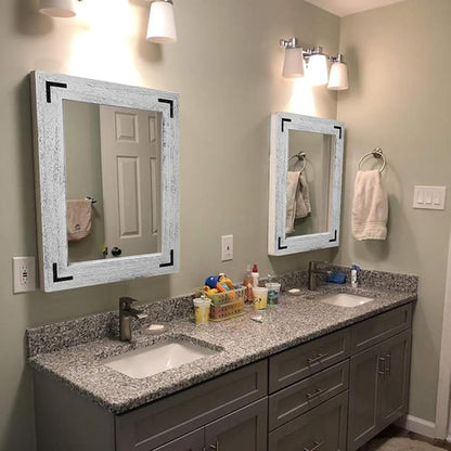 YOSHOOT Rustic Wooden Framed Wall Mirror, Natural Wood Bathroom Vanity Mirror for Farmhouse Decor, Vertical or Horizontal Hanging, 32" x 24",White Grey