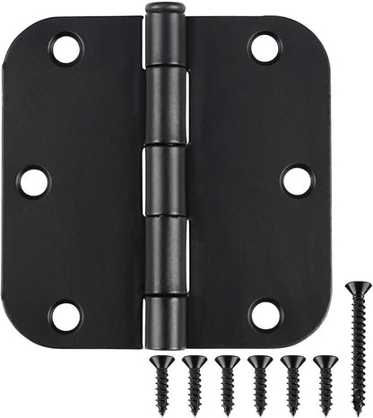 24 Pack Matte Black Door Hinges 3.5 x 3.5 Inch Interior 3 1/2 Inch Door Hinges for Doors Rounded 5/8" Radius Corners Flat Iron Hinge 3 ½"x 3 ½" Door Hardware Bisagras para Puertas Bedroom Home Decor