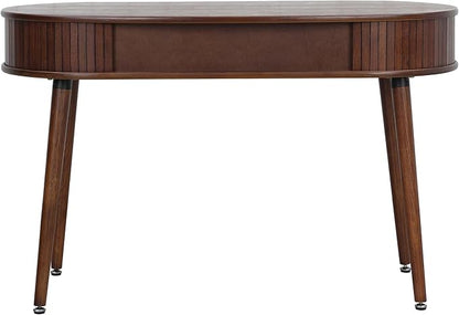 NTC Stream Desk, Modern Wooden Writing Desk with Hidden Drawer, Stylish Vertical Groove Design, Home Office Workstation, Minimalist Study Table, Easy Assembly - Dark Walnut
