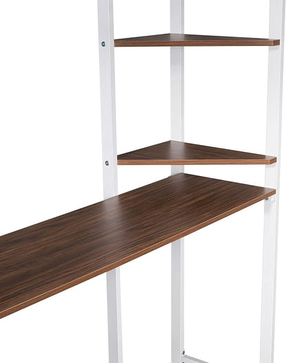 Full Size Metal Loft Bed with 2 Storage Shelves and 1 Desk,Steel Structure Bed Frame W/ 2 Build-in Ladders & Full-Length Guardrails,No Box Spring Needed,for Kids Teens Adults,White