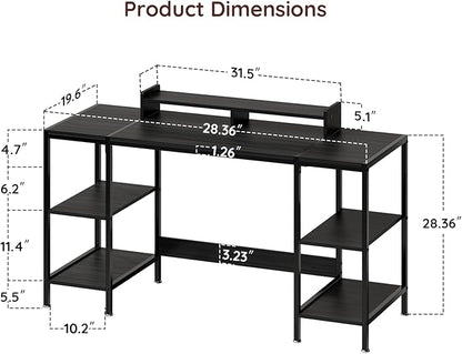 Computer Desk Gaming Desk with Monitor Stand, Home Office Desk Suitable for 2 Monitors, Writing Desk with Adjustable Storage Space,Sturdy and Durable Modern Small Desk (Black, 55 inchs)