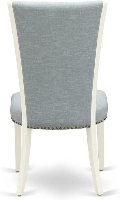 East West Furniture X027VE215-6 6 Piece Dinette Set Contains a Rectangle Dining Table with X-Legs and 4 Baby Blue Linen Fabric Parson Chairs with a Bench, 40x72 Inch, Multi-Color