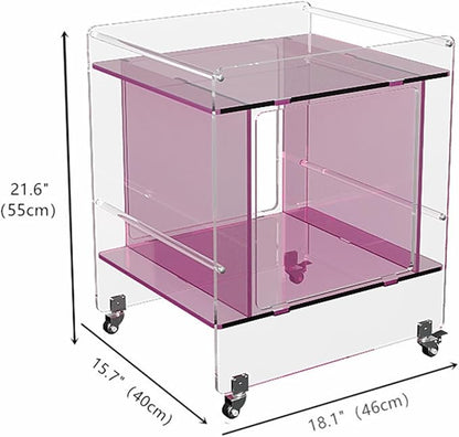 Transparent Acrylic Mobile Side Table with Wheels - Multifunctional Storage & Stylish Home Decor (Pink)