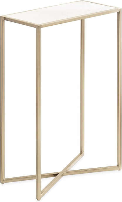 Kate and Laurel Jaspur Modern Slim Side Table, 16 x 8 x 24, White Marble and Gold, Decorative Glam Narrow End Table for Use as Narrow Bedroom Nightstand or Living Room Accent