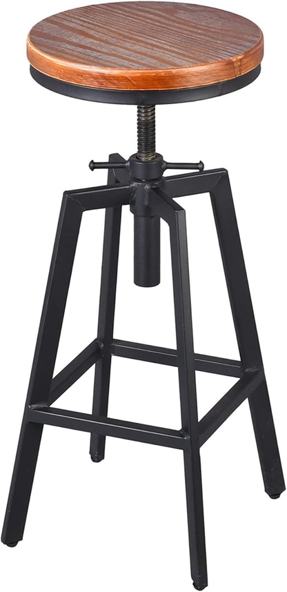 Diwhy Industrial Bar Stools, Kitchen Dining Chair, Wood Metal Stool, Adjustable Height Swivel Counter Height Chair, Black, Fully Welded Set of 2 (Brown Wooden Top)