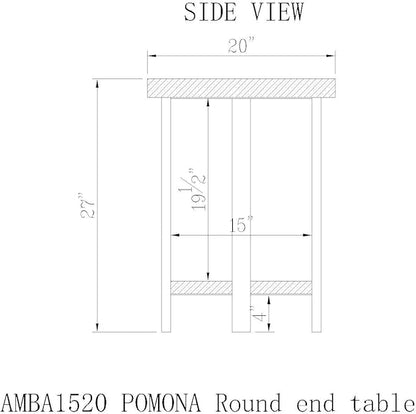Pomona 20 in. Round End Table with 2 Shelves, Solid Wood Top, Metal Legs, Rustic Natural Brown Finish - Living Room Furniture