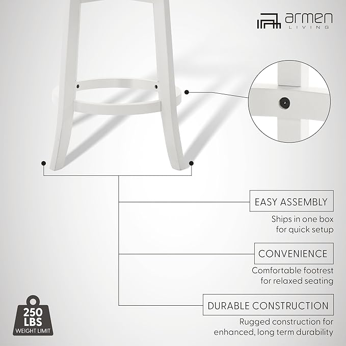 Armen Living Blair 26 in. Matte White Counter Height Rubberwood Swivel Barstool with Fog Fabric Seat - Set of 4