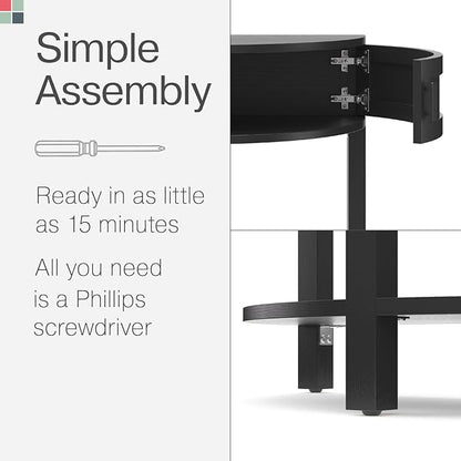 Living Room Furniture Sofa Table Half Moon - 32 in x 15.75 in, Blackened Oak Rustic Wood - Console Table with Storage & Black Knobs for Hallway & Entryway Decor