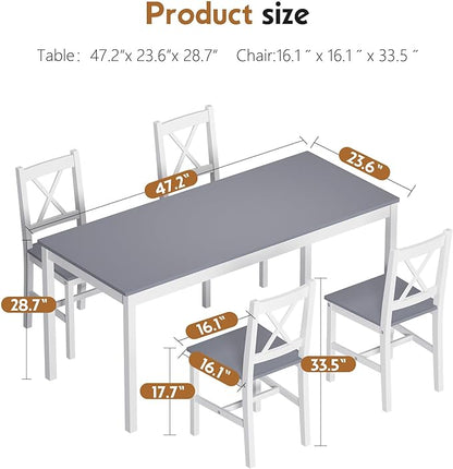 SogesPower Dining Table Set for 4, 5-Piece Wood Kitchen Dining Table Set with 4 Chairs for Kitchen Dining Room Restaurant Small Space, 47" Grey&White