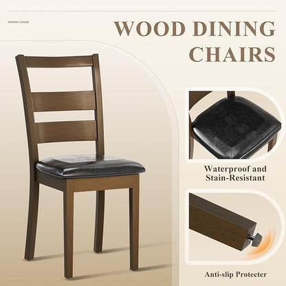 COLAMY Upholstered Dining Chairs Set of 2, PU Leather Ladder High Back Dining Room Kitchen Side Chair with Adjustable Foot Pegs, Dark Brown