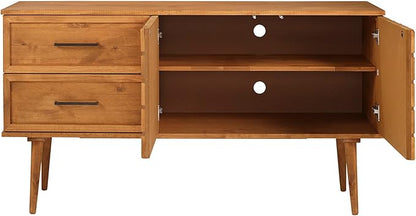 Walker Edison Deluca Boho Solid Wood 2 Door Sideboard with Prism Detail, 58 Inch, Caramel