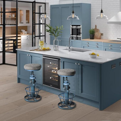Topower American Antique Industrial Round Bottom Adjustable Height Cafe Coffee Retro Vintage Stylish Water Pipe Design Pub Kitchen Bar Stool (Antique Blue, PU Leather Top)