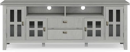 SIMPLIHOME Artisan SOLID WOOD 72 Inch Wide Contemporary TV Media Stand in Fog Grey for TVs up to 80 Inches, For the Living Room and Entertainment Center