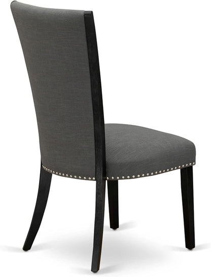 X12VE-006-50 - 13-piece Modern Dining Room Table Set a Rectangular Kitchen Table and 12 Dark Gotham Grey Linen Fabric Dining Chair, 39x120 Inch, Wire Brushed Black