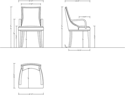 Manhattan Comfort Grand Faux Leather Dining Chair with Arms, Padded Wingback Seat, Fine Rectangular Stitching and Solid Wood Frame, Set of 1, Light Grey