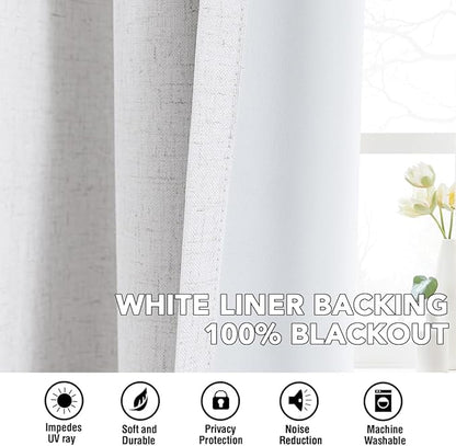 H.VERSAILTEX Linen Curtains 100% Blackout Curtains for Bedroom 63 inch Long Full Light Blocking Nature Linen Blended Window Curtains for Living Room Nickel Grommet (2 Panels, Heathered White)