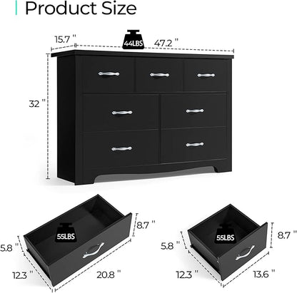 LINSY HOME 7 Drawers Dresser for Bedroom, Wood Bedroom Dresser Modern Drawer Chest, 7 Chest of Drawer, Tall Dresser for Closet, Dressers Organizer for Living Room, Closet, Hallway