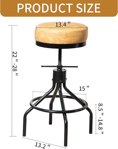 Swivel Bar Stools Set of 2 Adjustable Swivel Round Barstools Modern PU Leather 28inch Backless Counter Height Stool Metal Industrial Bar Chair for Kitchen Island (2, Ash Wood PU Leather)