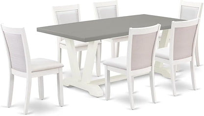 East West Furniture V097MZ001-7 7 Piece Kitchen Table Set Consist of a Rectangle Dining Table with V-Legs and 6 Cream Linen Fabric Parson Dining Room Chairs, 40x72 Inch, Multi-Color