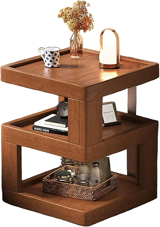 Solid Wood Nightstand,End Tables Bedroom Small Shelf Modern Nightstand Wood Side Table (Walnut Brown-21.3 * 15.8 * 15.8)