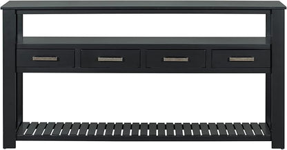 Ball & Cast 62.2“ Contemporary 4 Drawers Console Table, Long Entryway Table with Drawer & 3 Tier Shelves, Modern Storage Sofa Table, Farmhouse Wood Couch Table for Entrance Hallway Living,Black