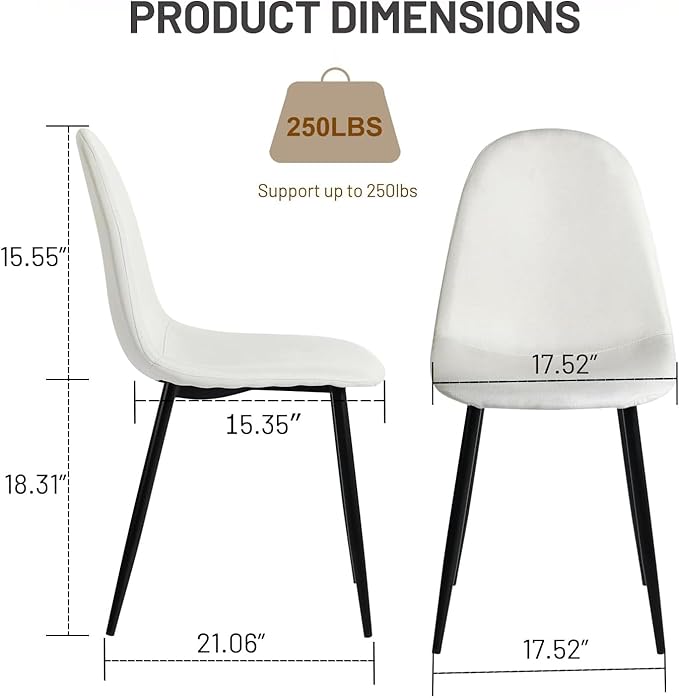 FurnitureR Dining Chairs Set of 4 Comfortable Upholstered, Fabric Mid-Back Armless Accent Side Chairs for Home, Kitchen, Living Room, Bedroom, Restaurant, and Café (Off White)