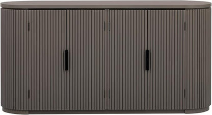 Merax 63" Large Sideboard, Vertical Striped Storage Cabinet with 4 Door, Metal Handles, Adjustable Shelf, Suitable for Study, Entryway and Living Room, Brown