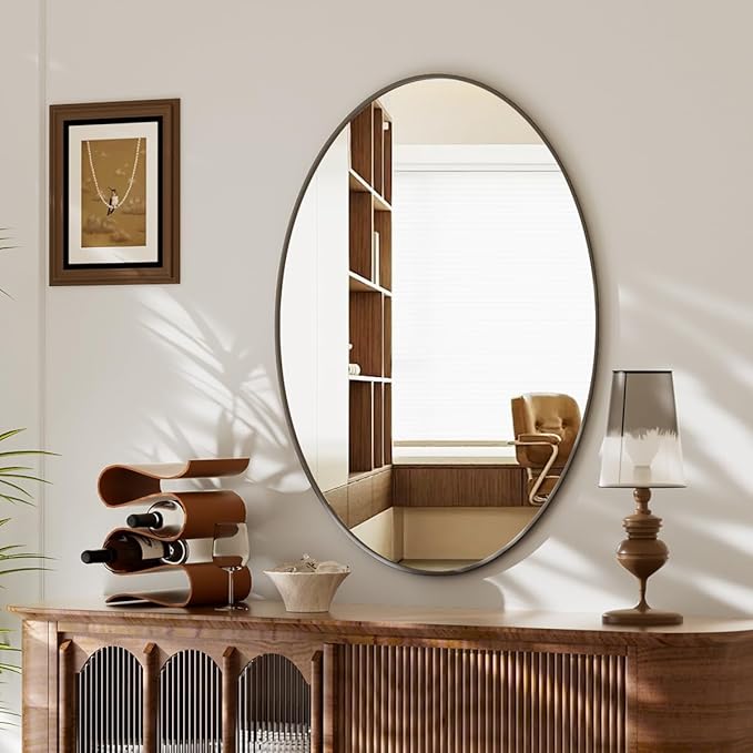 Koonmi Black Oval Bathroom Mirror, 24"x32" Bathroom Vanity Mirror, Oval Mirror for Bedroom Living Room Entryway, Hangs Horizontal or Vertical