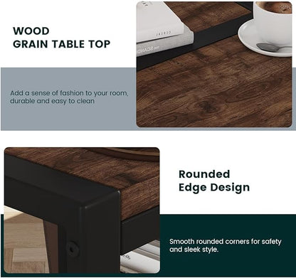 BON AUGURE End Table, Small Side Table for Living Room, Night Stand, Bedside Tables with 2-Tier Storage Shelves for Bedroom, Small Spaces (Rustic Oak)