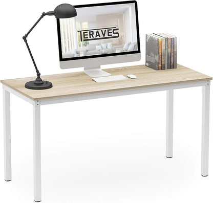 Teraves Computer Desk/Dining Table Office Desk Sturdy Writing Workstation for Home Office (39.37“, Beige + White Frame)