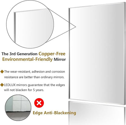 24x40 Inch Silver Bathroom Mirror - Copper-Free Mirror, Aluminum Alloy Frame Vanity Rectangle Wall Mounted Modern Mirror for Bedroom/Living Room/Porch Horizontal or Vertical
