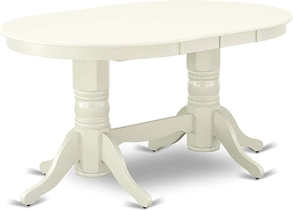 East West Furniture VAKE9-LWH-W 9 Piece Dining Set Includes an Oval Dining Table with Butterfly Leaf and 8 Kitchen Chairs, 40x76 Inch, Linen White