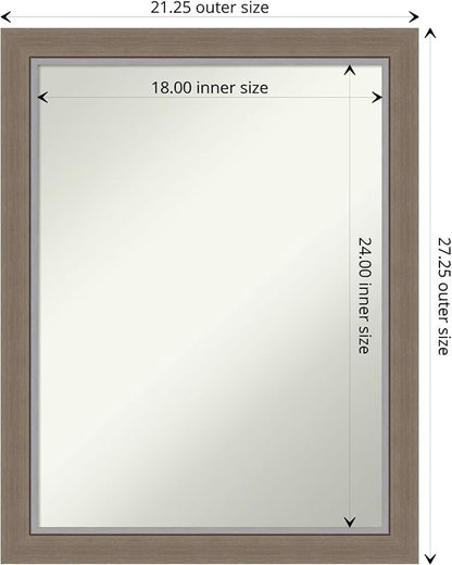 Amanti Art Brown Bathroom Mirror for Over Sink, 27x21 Eva Brown Narrow Rectangle Vanity Mirror, Medium Country Rustic Frame, Hangs Horizonally and Vertically, Bathroom Wall Decor, Non-Beveled Edge