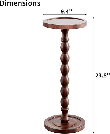 Solid Wood Drink Table, Rubber Wood‌ Small Round Side Table for Small Spaces, Martini Tables, Pedestal End Tables for Living Room, Bedroom, Corners, and Office (Dark Walnut, 9.4 inch)