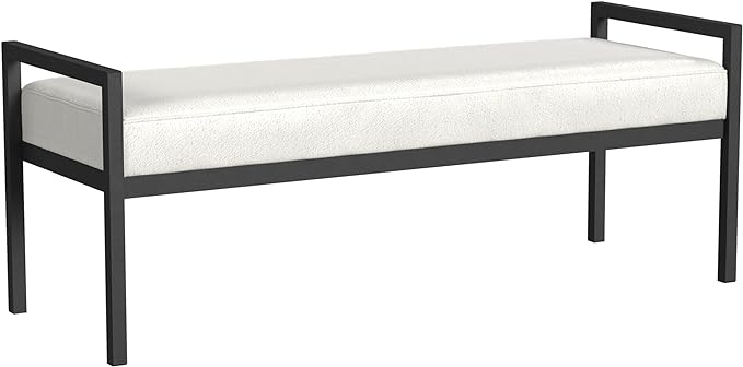 HomePop Modern Metal Bench|Bench for Living Room & Bedroom | Decorative Home Furniture - Cream Boucle