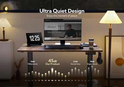 Claiks Electric Standing Desk, Adjustable Height Stand up Desk, 55x24 Inches Sit Stand Home Office Desk with Splice Board, Black Frame/Rustic Brown Top