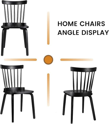 Unovivy Wood Dining Chairs Set of 6, Windsor Farmhouse Spindle Back, Widen Seat, Modern Mid-Century Country Style, for Living Room Restaurant, Black