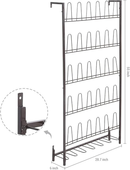 MyGift 5-Tier Wall Mounted Dark Brown Metal 18 Pair Boot and Shoe Storage Rack Organizer Stand