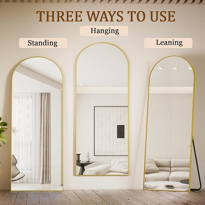 Koonmi Full Length Mirror, 65"x24" Arched Gold Mirror Full Length, Standing Hanging or Leaning Full Body Mirror with Aluminum Alloy Frame for Living Room and Bedroom