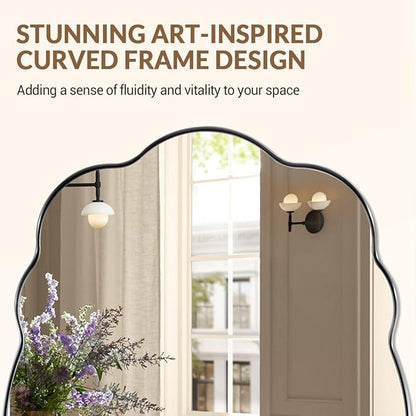 ANDY STAR Brushed Nickel Bathroom Mirror, 24x36 Inch Silver Asymmetrical Wall Mirror, Oval Bathroom Vanity Mirror, Unique Irregular Wall Mirror with Sophisticated Curved Design