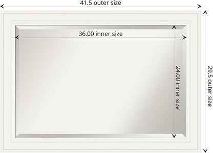 Amanti Art White Bathroom Mirror for Over Sink, 30x42 Ridge White Rectangle Vanity Mirror, Large Traditional Frame, Hangs Horizonally and Vertically, Bathroom Wall Decor, Beveled Edge from WI, USA